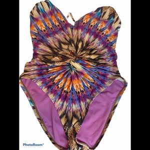 Kenneth Cole Floral Twist Plunge Swimsuit Sz Small